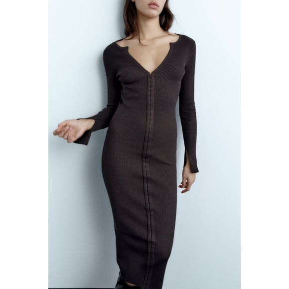 ZARA FITTED HOOK CLOSURE KNIT DRESS - Picture 2 of 10